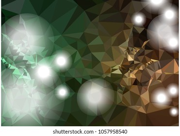 Abstract low poly triangular background with blur light dots. Vector clip art.