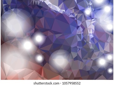 Abstract low poly triangular background with blur light dots. Vector clip art.