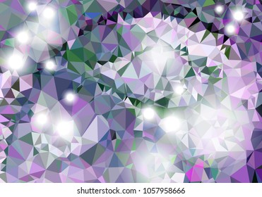 Abstract low poly triangular background with blur light dots. Vector clip art.