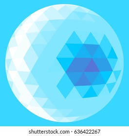 Abstract low poly triangulation sphere. Flat vector cartoon illustration. Objects isolated on a blue background.