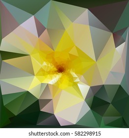 Abstract low poly vector Christmas background. Pattern of triangles. Polygonal design. Flower in the square. Stylish Icon. White and green triangles. Button.