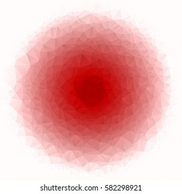 Abstract low poly vector Christmas background. Pattern of triangles. Polygonal design. Red circle. Stretching the gradient from white to red. Circumference.