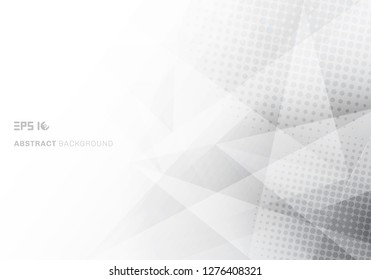 Abstract low poly white and gray triangles polygon and halftone with copy space white background. Vector illustration