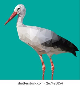 Abstract Low Poly White Stork, (Ciconia ciconia) - Vector Illustration