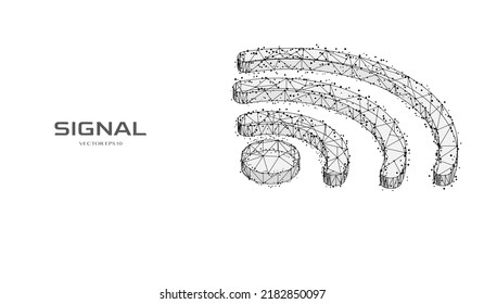 Resumen de la malla de baja polilla de malla alambre del concepto de comunicación de señal wifi. Conexión de línea poligonal de contorno negro con punto de partícula y vector 3D de estructura de resplandor.