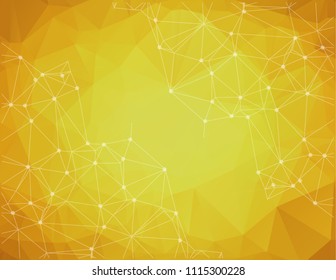 Abstract low poly Yellow technology vector background. Connection structure. Vector data science background. Polygonal vector background. Molecule And Communication Background.