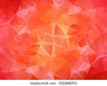 Abstract low polygon shaped background. Triangular design with geometric mosaic for business. Colorful wallpaper with pink and orange gradient triangles. Vector illustration.