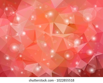Abstract low polygon shaped background. Triangular design with geometric mosaic for business. Colorful wallpaper with pink gradient triangles and shining sparkles. Vector illustration.
