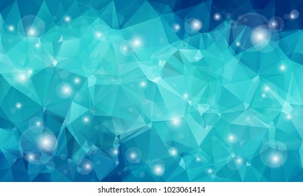 
Abstract low polygon shaped background. Triangular design with geometric mosaic for business. Colorful wallpaper with blue gradient triangles and shining sparkles. Vector illustration.
