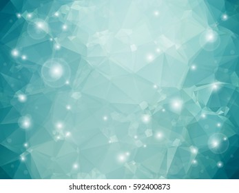 Abstract low polygon shaped background. Triangular design with geometric mosaic for business. Colorful wallpaper with blue gradient triangles and shining sparkles. Vector illustration.
 