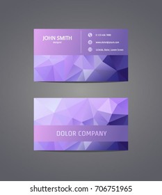Abstract low polygon shaped background. Modern triangular design with geometric mosaic for business. Colorful stylish visit card with purple gradient triangles. Vector illustration.