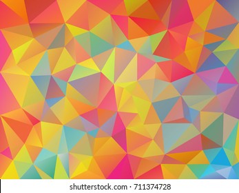 Abstract low polygon shaped background. Triangular design with geometric mosaic for business. Colorful wallpaper with rainbow varicolored gradient triangles. Vector illustration.