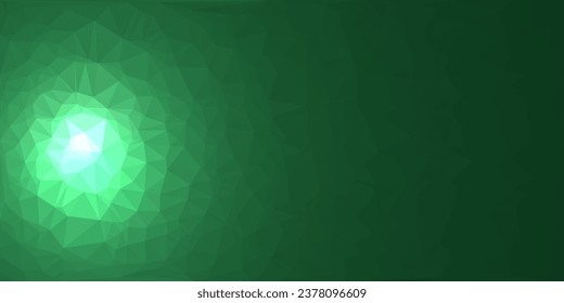 Abstract Low polygon shapes in gradient green shade colors on dark green background. Vector illustration. Futuristic concept.