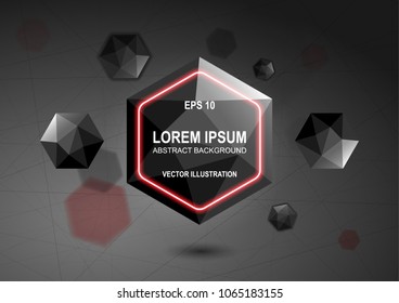 abstract low polygonal 3d banner of rhombuses. modern polygonal design with neon lights vector illustration

