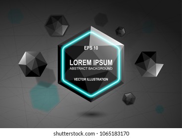 abstract low polygonal 3d banner of rhombuses. modern polygonal design with neon lights vector illustration
