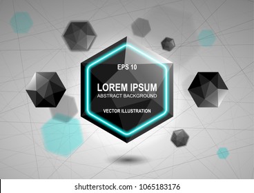abstract low polygonal 3d banner of rhombuses. modern polygonal design with neon lights vector illustration
