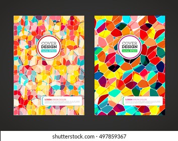 Abstract low polygonal colorful design background. Colored mosaic for background. Stained-glass mosaic. Flyer template. Brochure design template. Journal background design. Layout vector template.