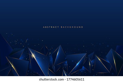 Linha dourada de luxo de baixo padrão poligonal abstrato com fundo de modelo azul marinho escuro. Luxo e elegante. Estilo premium para pôster, capa, impressão, arte. Ilustração vetorial