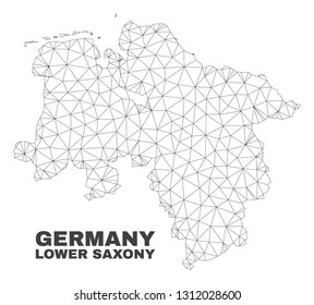 Abstract Lower Saxony Land map isolated on a white background. Triangular mesh model in black color of Lower Saxony Land map. Polygonal geographic scheme designed for political illustrations.