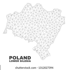 Abstract Lower Silesian Voivodeship map isolated on a white background. Triangular mesh model in black color of Lower Silesian Voivodeship map.