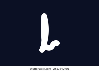 Abstract lowercase L letter; hand-drawn, white, on navy blue background; minimalist, modern design.