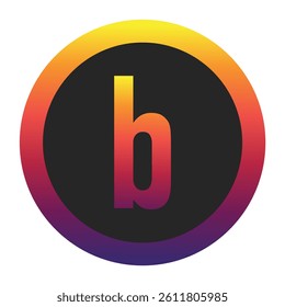 Abstract Lowercase Letter b Displaying a Vibrant Spectrum of Warm to Cool Gradient Colors Encased in a Smooth Dark Circular Frame