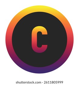 Abstract Lowercase Letter c Displaying a Vibrant Spectrum of Warm to Cool Gradient Colors Encased in a Smooth Dark Circular Frame
