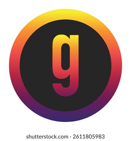 Abstract Lowercase Letter g Displaying a Vibrant Spectrum of Warm to Cool Gradient Colors Encased in a Smooth Dark Circular Frame