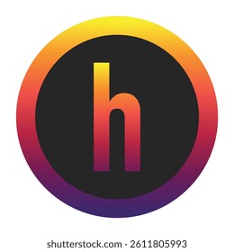 Abstract Lowercase Letter h Displaying a Vibrant Spectrum of Warm to Cool Gradient Colors Encased in a Smooth Dark Circular Frame