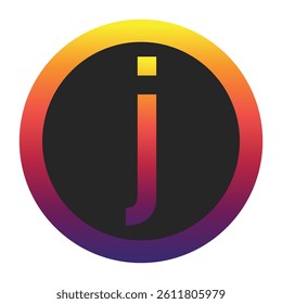 Abstract Lowercase Letter j Displaying a Vibrant Spectrum of Warm to Cool Gradient Colors Encased in a Smooth Dark Circular Frame