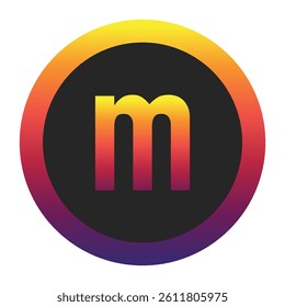 Abstract Lowercase Letter m Displaying a Vibrant Spectrum of Warm to Cool Gradient Colors Encased in a Smooth Dark Circular Frame