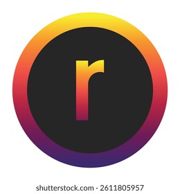 Abstract Lowercase Letter r Displaying a Vibrant Spectrum of Warm to Cool Gradient Colors Encased in a Smooth Dark Circular Frame