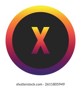 Abstract Lowercase Letter x Displaying a Vibrant Spectrum of Warm to Cool Gradient Colors Encased in a Smooth Dark Circular Frame