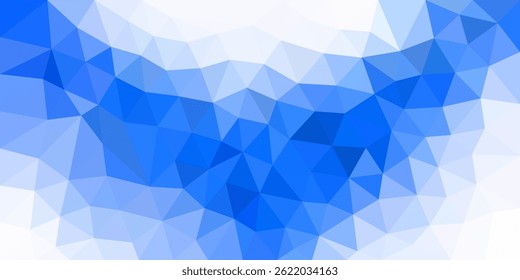 Un fondo abstracto de baja poli en tonos de azul y blanco, formando un patrón de onda suave y geométrico con una estética moderna y minimalista.

