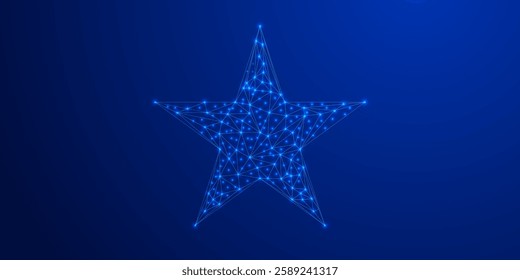 Abstract Low-Poly Blue Star: Modern Geometric Design with Wireframe Light Connections, 3D Futuristic Structure, and Digital Aesthetic for a Sleek, Contemporary Visual Experience