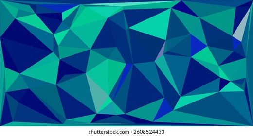 Abstract low-poly geometric background with green and blue triangular shapes, creating a modern and vibrant design.