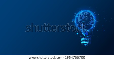 Abstract low-poly light bulb with a planet inside. The Internet Technology triangle icon is a concept of a polygonal network. An idea, electricity, innovation, or other conceptual illustration.