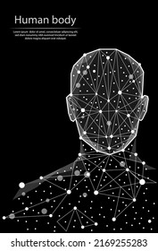 Abstract low-polygonal image of the human body, consisting of dots, lines and shapes. 3D Low-poly vector. Black and white image