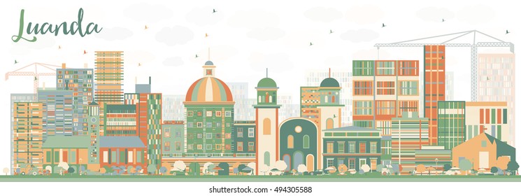 Abstract Luanda Skyline with Color Buildings. Vector Illustration. Business Travel and Tourism Concept with Modern Architecture. Image for Presentation Banner Placard and Web Site.