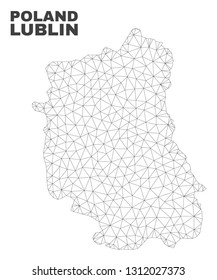 Abstract Lublin Voivodeship map isolated on a white background. Triangular mesh model in black color of Lublin Voivodeship map. Polygonal geographic scheme designed for political illustrations.