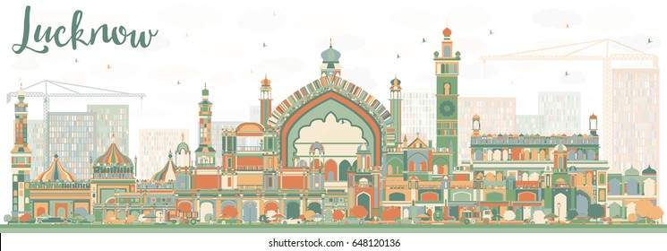 Abstract Lucknow Skyline with Color Buildings. Vector Illustration. Business Travel and Tourism Concept with Modern Architecture. Image for Presentation Banner Placard and Web Site.