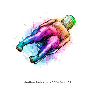 Abstract Luge sport winter sports from splash of watercolors. Vector illustration of paints.