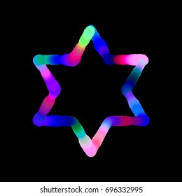 Abstract luminance hexagram frame. Isolated on black background. Vector colorful illustration.