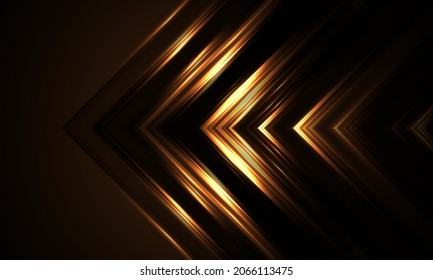 Abstract luminous glowing arrows speed movement brown and yellow technology background. Tech vector illustration