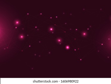 abstract luminous molecules of violet color with dots or lines on a bright background
