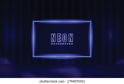 Abstract luminous neon frame background  with blue color light effect. Vector light illustration on dark concept can use for music cover poster, flyer, frame banner promotion,