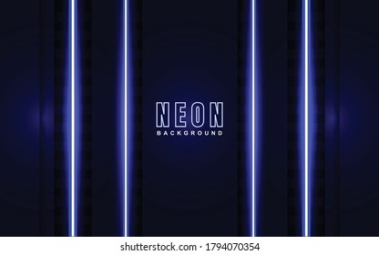 Abstract luminous neon frame background  with blue color light effect. Vector light illustration on dark concept can use for music cover poster, flyer, frame banner promotion,
