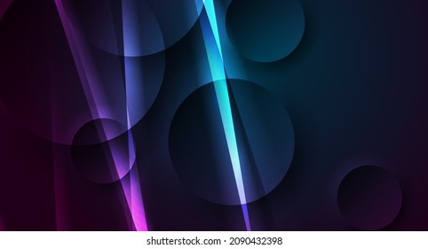 Abstract luminous neon hi-tech background with stripes and circles. Vector design