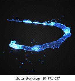 Abstract luminous neon splash consist of glowing partikles . Shot of liquid object isolated on transparent . 3d blue liquid pouring, Vector illustration .