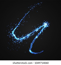 Abstract luminous neon splash consist of glowing partikles . Shot of liquid object isolated on transparent . 3d blue liquid pouring, Vector illustration .